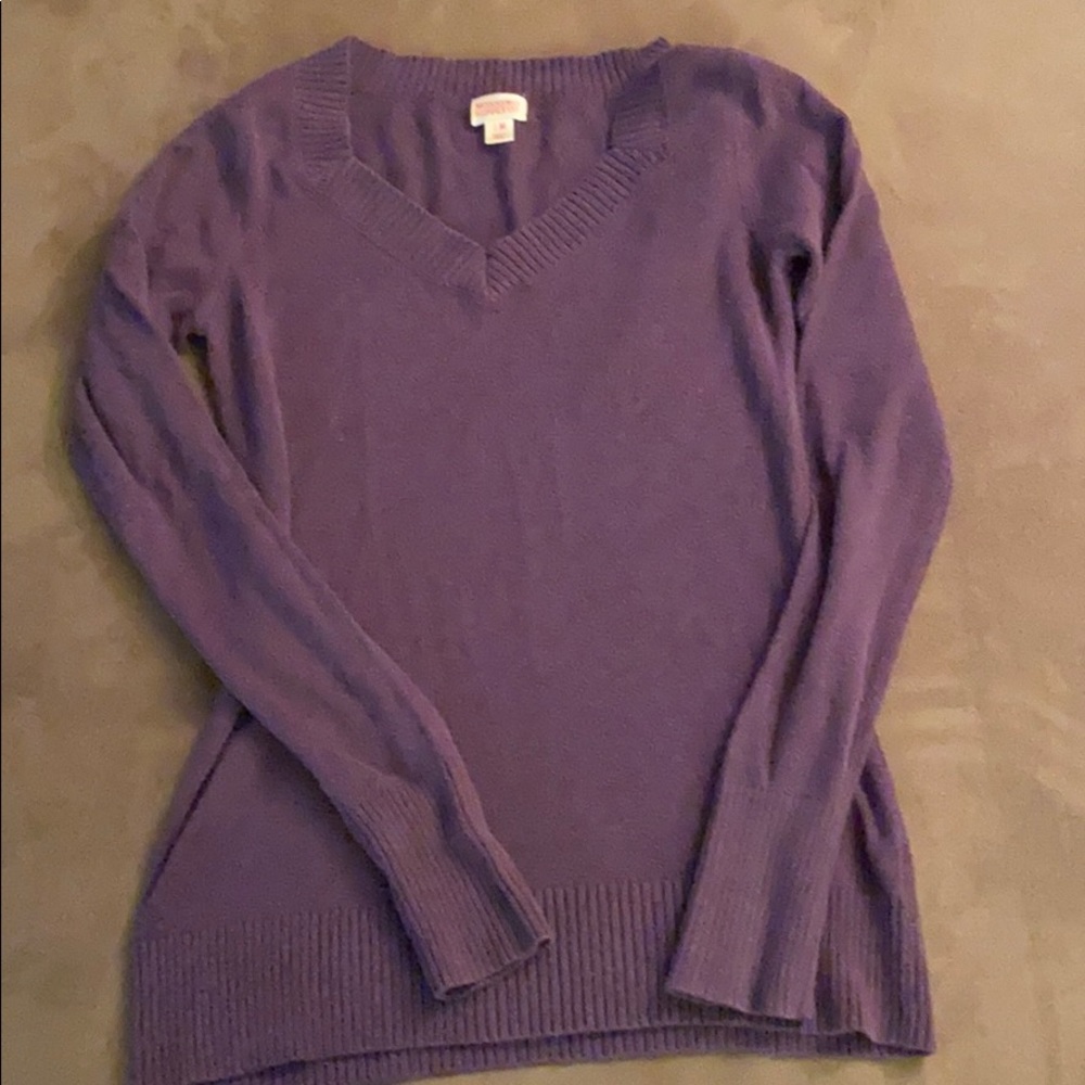 purple v neck sweater